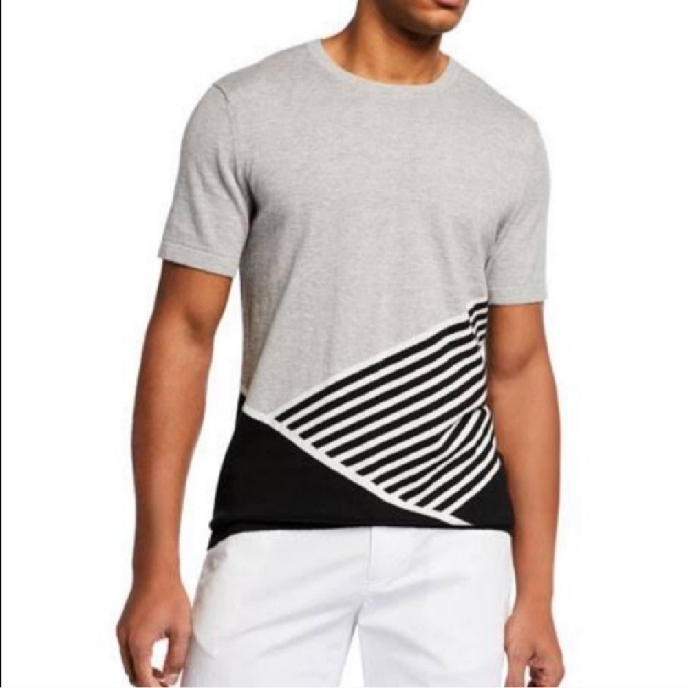 Michael Kors Mens T-Shirt Gray Colorblock Stripe Hem Tee Size XL